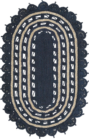Unique Loom Braided Jute Punita Hand Braided Novelty Rug Navy Blue and White,  5' 1" x 8' 0"