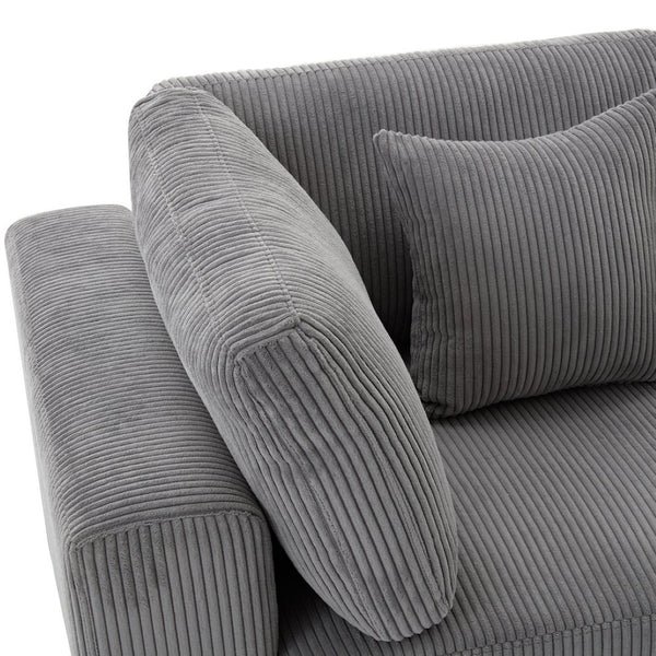 English Elm Sofa with Corduroy Upholstery Ribbed Texture Wooden Frame Living Room Seating WF532117AAE