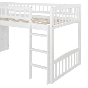 English Elm Stairway Twin Loft Bed with Storage Staircase Slide and Guardrails for Kids White LT000515AAK-1