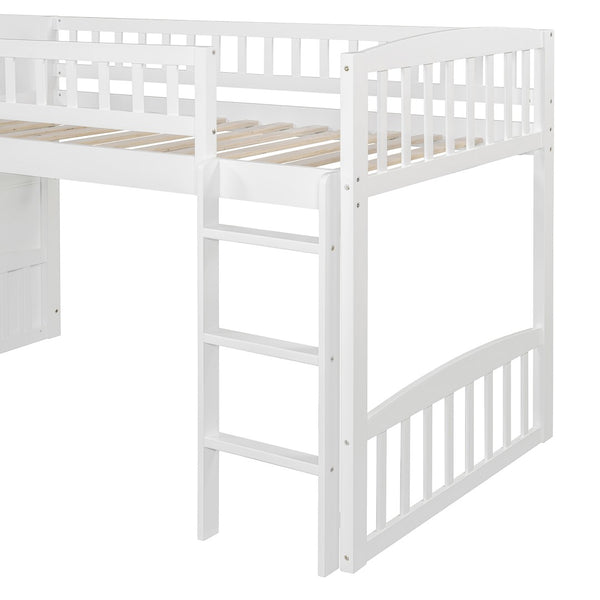 English Elm Stairway Twin Loft Bed with Storage Staircase Slide and Guardrails for Kids White LT000515AAK-1
