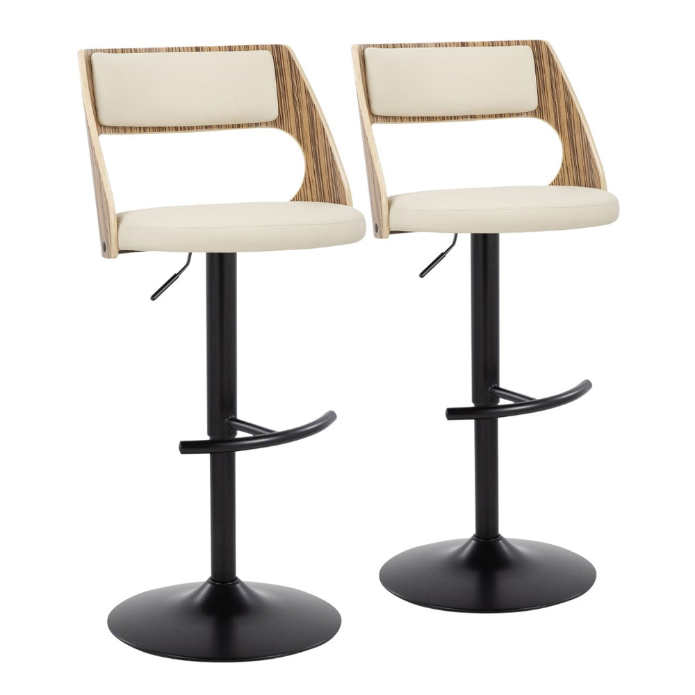English Elm Contemporary Swivel Barstools Zebra Wood Faux Leather Seat Kitchen Island Set of 2 B202S00760