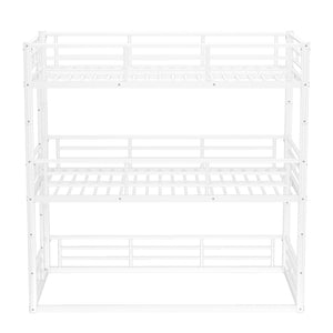English Elm Twin Triple Metal Bunk Bed Matte Powder Coated Frame with Full Safety Guardrails Light White W1580S00579