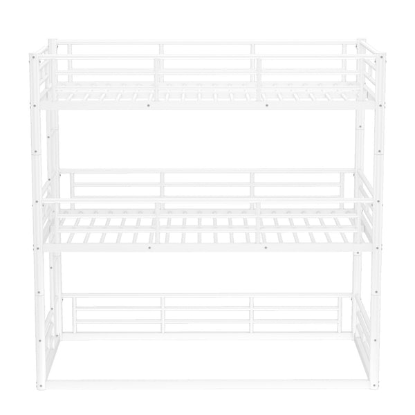 English Elm Twin Triple Metal Bunk Bed Matte Powder Coated Frame with Full Safety Guardrails Light White W1580S00579