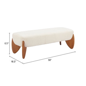 Zuo Modern Charm Bench Ivory - Elegant 100% Polyester Upholstered Seating With Durable Rubberwood Frame For Style White 100% Polyester,Rubberwood 110660-zuo-modern