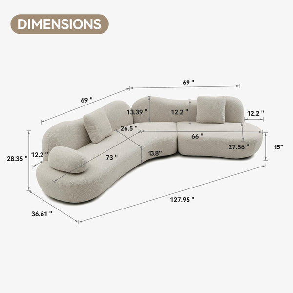 English Elm Modern Curved Modular Sofa - Stylish 5-Seater Boucle Couch With Butterfly Backrest & 2 Pillows W2664S00049