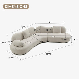 English Elm Modern Curved Sectional Sofa - Beige Boucle 5-Seater With Unique Butterfly Backrest & Pillows W2664S00037