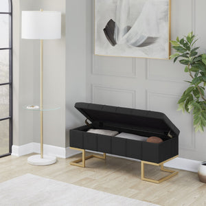 English Elm Storage Bench with Button Tufted Velvet Seat and Gold Tapered Legs for Bedroom B202P471510