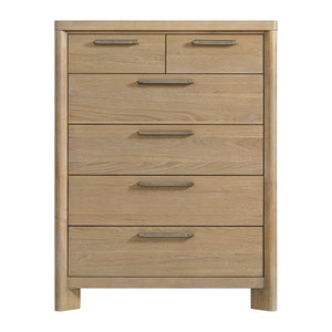 English Elm Wallace & Bay - Tan 6-Drawer Chest — Contemporary Sand Dune Wood Dresser, Easy-Care Finish, 40"W x 18"D x 52"H B361P384428