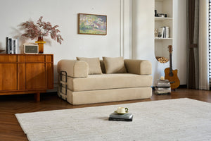English Elm 59'' Corduroy Convertible Floor Sofa Sleeper with Bolster Pillow for Small Spaces Beige W3434P406618