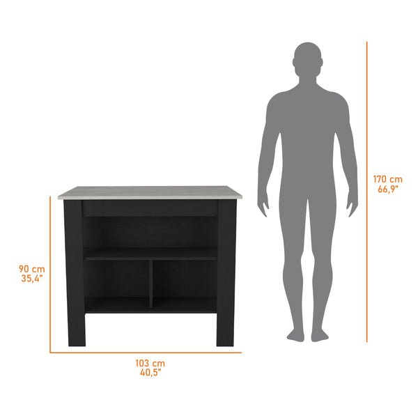 English Elm Brooklyn Kitchen Island with Spacious Top, Three Concealed Shelves, Legroom for Stool, Multicolor B128P148877
