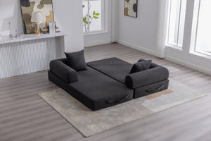 English Elm UNITED modular foldable sofa with metal frame, corduroy upholstery, side pocket & quick assembly convenience Black W1568P374081