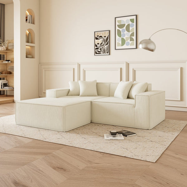 English Elm Modular L-Shaped Sectional Sofa - Reversible Chaise, Soft Corduroy Fabric, Space-Saving Comfort W1765S00107