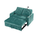 English Elm 53.9" Modern Loveseat Pull-Out Sofa Bed With Adjustable Backrest, Two Cup Holders , A Phone Holder, Three Charging Ports and Side Storage Pockets For Living Room, Teal