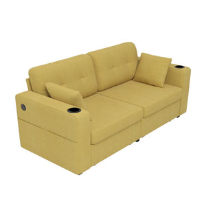 English Elm Sofas for Living Room Chenille Three Seat Couch with Usb Charging Storage and Cup Holder Mustard Yellow W395S00145