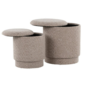 English Elm Ottoman Set Nesting Storage Cubes Upholstered in Rich Fabric for Modern Living Spaces Light Brown B202P471502