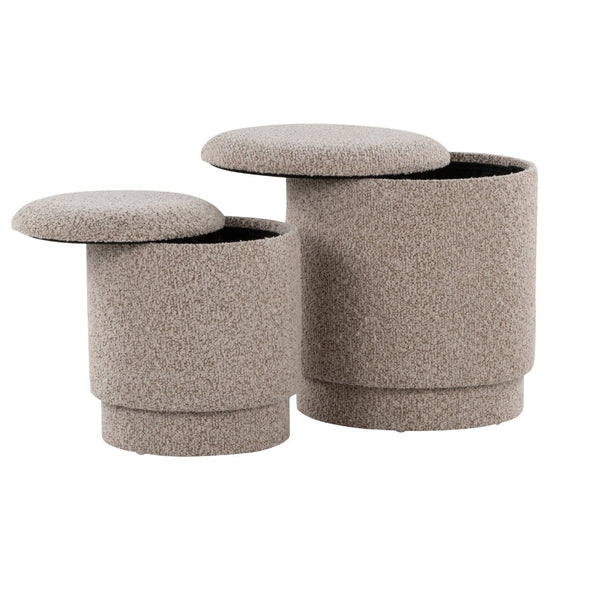 English Elm Ottoman Set Nesting Storage Cubes Upholstered in Rich Fabric for Modern Living Spaces Light Brown B202P471502
