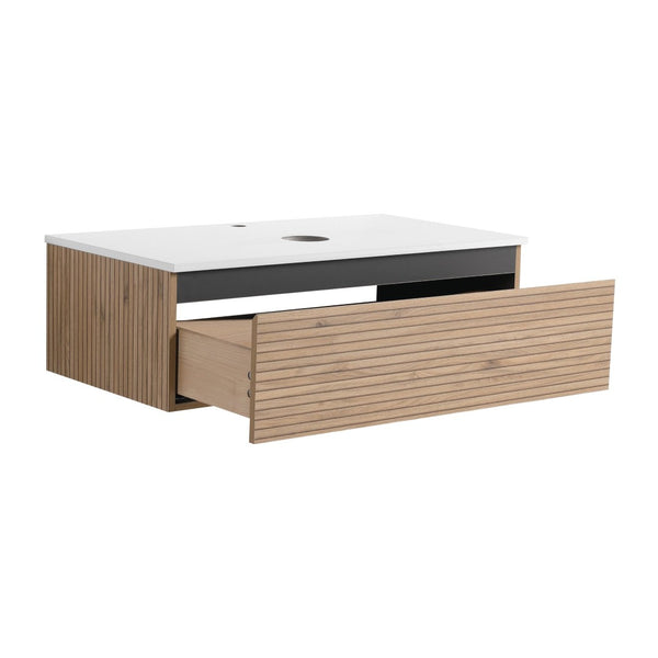 English Elm 36'' Floating Wall Mounted Bathroom Vanity Plywood Build with Soft Close Drawer W999P285411
