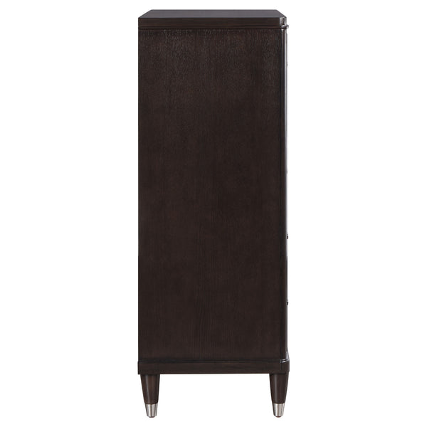 English Elm Niguel Rich Brown 5-Drawer Chest with Silver Knobs & Tapered Legs — Contemporary Bedroom Storage B062P354067