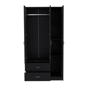 English Elm Bosko Three Door Wardrobe Armoire with Drawers Hanging Rod Black Wengue Finish B097S00224