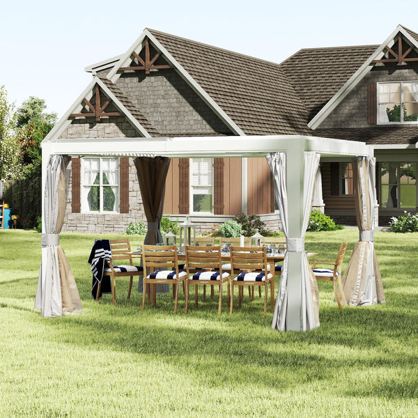 English Elm 10x12 Louvered Pergola with Dual Adjustable Louvers, Integrated Gutter, Durable Aluminum Shade Structure White W1859S00126