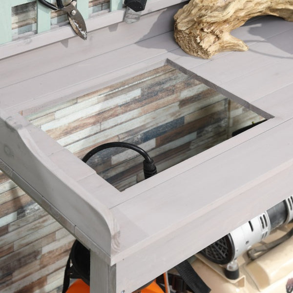 English Elm Outsunny Outdoor Wooden Potting Bench With Removable Sink, Ample Storage & Chalkboard, Light Gray W2225P174487-GIGA