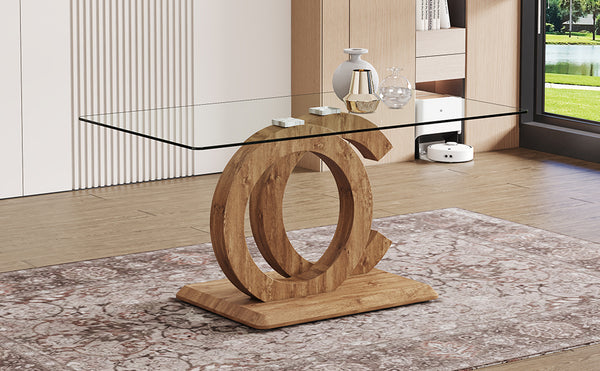 English Elm Large Modern Minimalist Rectangular Glass Dining Table For 6-8 People - Stylish & Durable Design W1151S04021