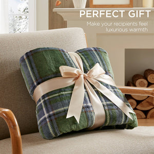 English Elm 1-piece Aztec Heated Throw with 12 Settings Auto Shutoff Soft Ivory Boho Blanket Green Plaid B035P408331