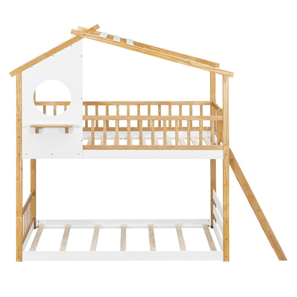 English Elm Twin Over Playhouse Bunk Bed Pinewood Fort Design with Roof and Safety Rails LT100008AAN-3