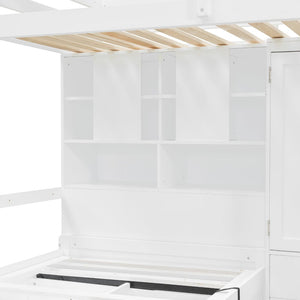 English Elm Twin Bunk Bed with Wardrobe Drawers Hydraulic Lift Shelves Kids Storage White LT000666AAK-1