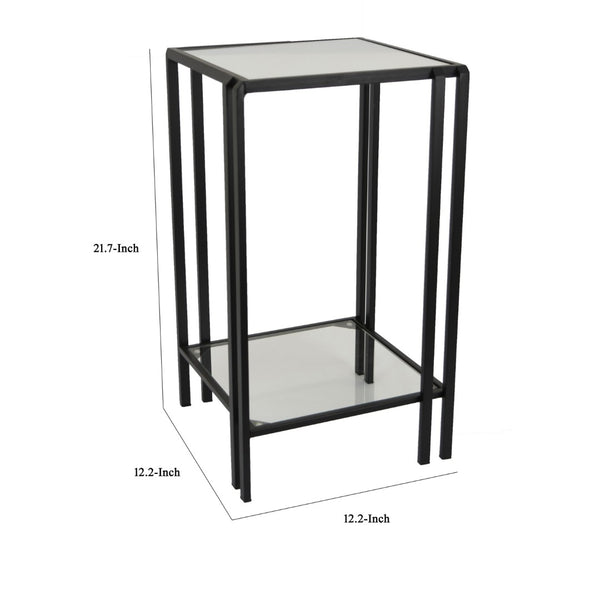 English Elm Buckley Black Metal Plant Stand with Mirrored Shelves for Glam Living Room Decor B056P416943