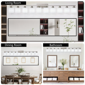 English Elm 10-Light Nickel Vanity Light 34.65in Chrome Farmhouse Wall Sconce with Milky Glass Shades, Dimmable Elegance W2312P374855