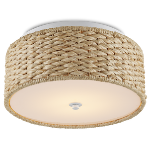 Colchester Raffia Flush Mount Light Fixture - Bohemian Design with Natural White Finish & Diffuser