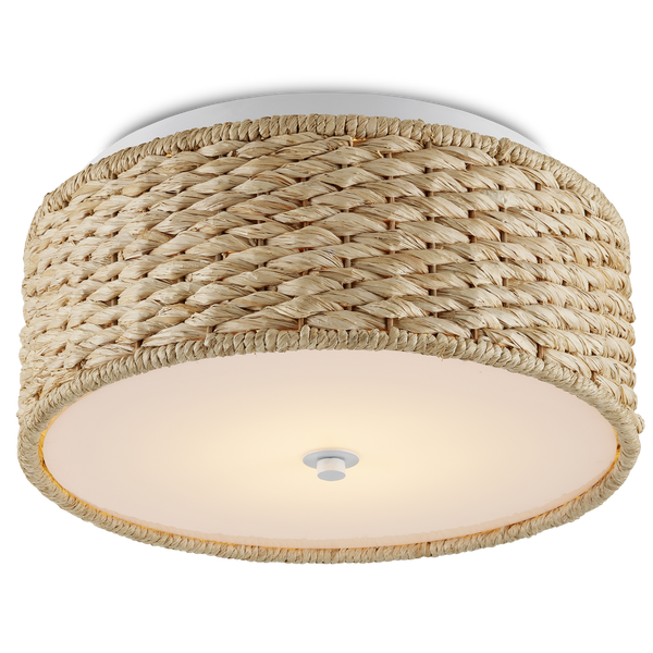 Colchester Raffia Flush Mount Light Fixture - Bohemian Design with Natural White Finish & Diffuser