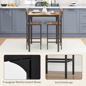 English Elm Homcom Industrial Counter Height Dining Set Rustic Wood Grain Square Table Two Stools W2225P229751