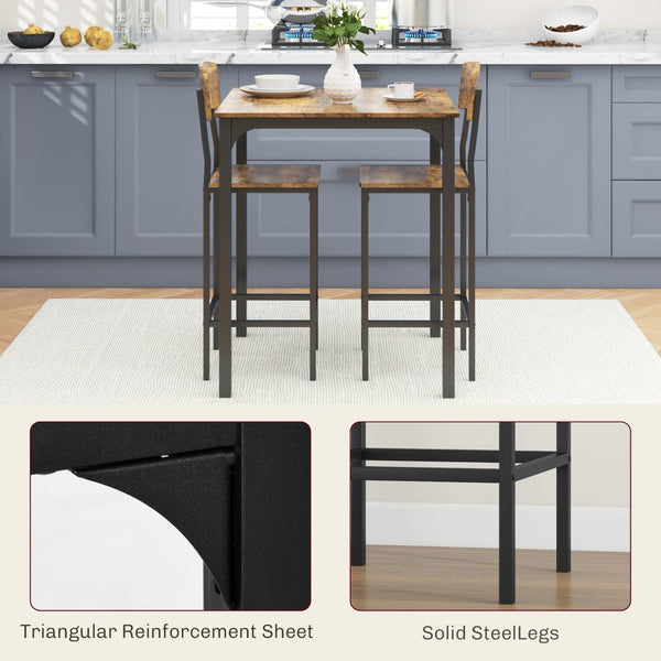 English Elm Homcom Industrial Counter Height Dining Set Rustic Wood Grain Square Table Two Stools W2225P229751