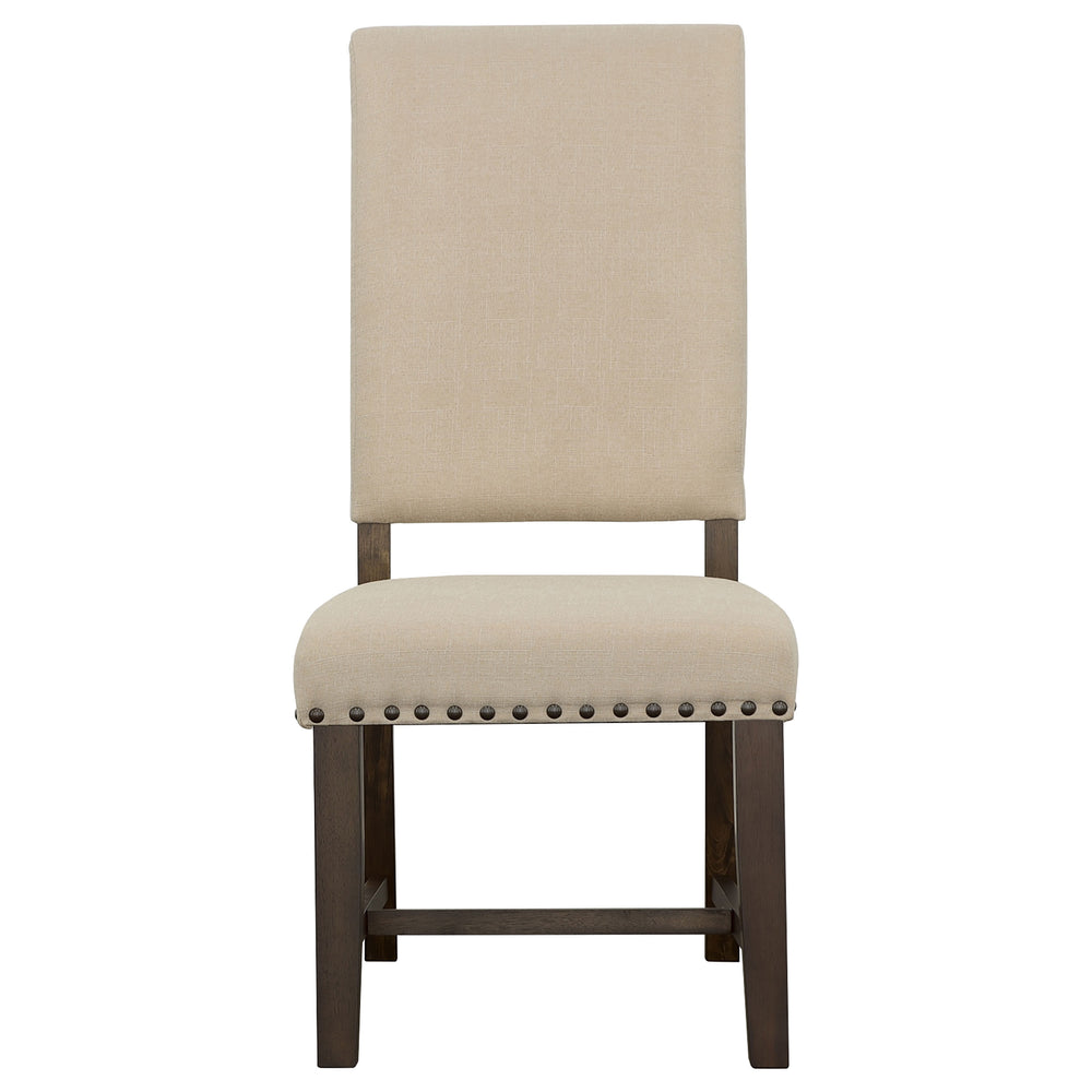 English Elm 2pc Parsons Dining Chairs Set Upholstered Armless Side Chairs with Nailhead Trim and Smoke Legs Beige 44.1 L x 20.48 W x 18.71 H B011P311402