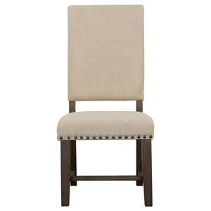 English Elm 2pc Parsons Dining Chairs Set Upholstered Armless Side Chairs with Nailhead Trim and Smoke Legs Beige 44.1 L x 20.48 W x 18.71 H B011P311402