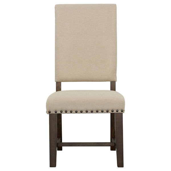 English Elm 2pc Parsons Dining Chairs Set Upholstered Armless Side Chairs with Nailhead Trim and Smoke Legs Beige 44.1 L x 20.48 W x 18.71 H B011P311402