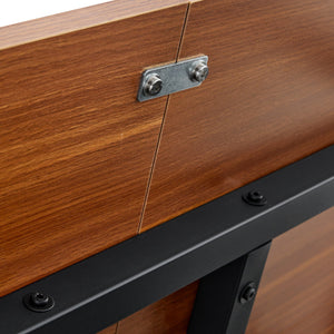 English Elm 71 Inch Fashionable Walnut Grain Dining Table with Sturdy Metal Legs, Scratch-Resistant MDF Top, Storage Shelf, Minimalist Design Walnut+black W1151P364851