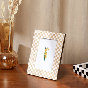 English Elm Decorative Checkerboard Bone Resin Tabletop Photo Frame, 5"X7" - Handcrafted Chic Elegance! B346P336869