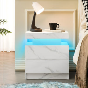 English Elm Nightstand LED Bedside Table with Adjustable Multi-Color Lights, Sleek Modern End Table for Bedroom Matte White 22.83 L x 16.93 W x 7.68 H W2178138739