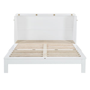 English Elm Queen Murphy Wall Bed with Usb Ports Storage Drawers and Cabinet Style Panel Front White N708S00010K-1