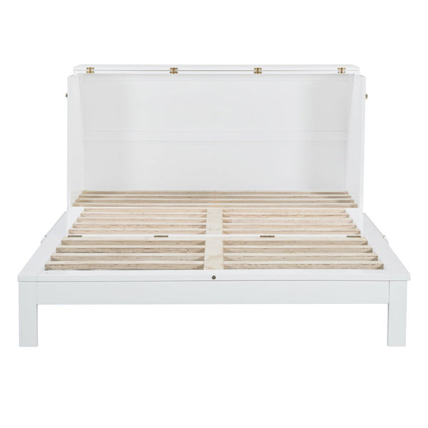 English Elm Queen Murphy Wall Bed with Usb Ports Storage Drawers and Cabinet Style Panel Front White N708S00010K-1