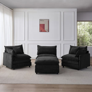 English Elm 105" L-shaped Chenille Sectional with Ottoman Pocket Spring Living Room Sofa Black W1097S00229