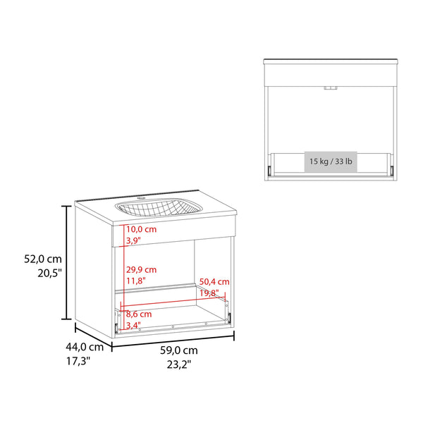 English Elm One Blanco Kronos Bathroom Vanity Hatta – Black MDF, One Door, Two Drawers + Open Shelf, Hardware Included B070P316865