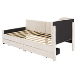 English Elm Twin Size L-Shaped Corduroy Daybed,Upholstered Bed Frame With 2 Storage Drawers, Beige