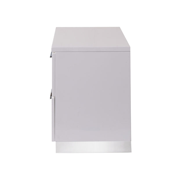 English Elm 2 Drawers Nightstand With Polished Chrome Legs - Sleek High-Gloss White Storage For Modern Bedrooms B016P253012