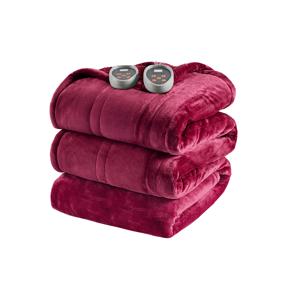 JLA Home Beautyrest - Blanket Beautyrest Heated Electric Throw with Secure Comfort, Reversible Plush, 20 Temps & Auto-Off Red BR54-0392