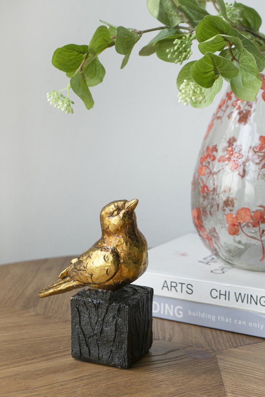 English Elm 4.5X2.5X6" Elegant Gold Resin Songbird Sculpture On Black Faux Branch For Modern Home Décor W2078P406938