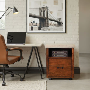 English Elm Steampunk Rolling File Cabinet with Faux Concrete Top for Industrial Home Office B108P481216